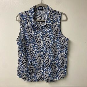 Lafayette‎ 148 Tropical Leaf Blue / White Artsy Tank Top Size XL